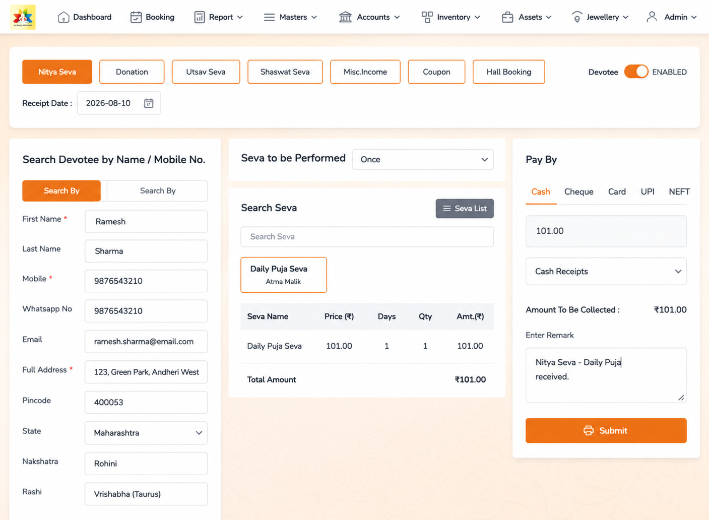 Devotee Booking